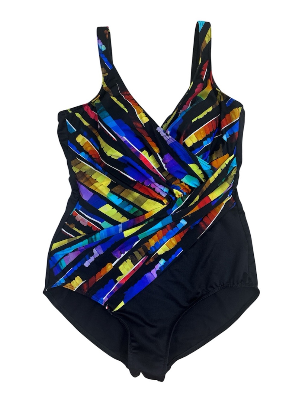 Miraclesuit Oceanus Stripe Wraparound One-Piece Swimsuit - Black size 16